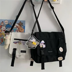 2022 Canvas Crossbody Bags Youth Fashion Casual Large Capacity Ladies Shoulder Bag Solid Color Women Messenger Bag with Pendant