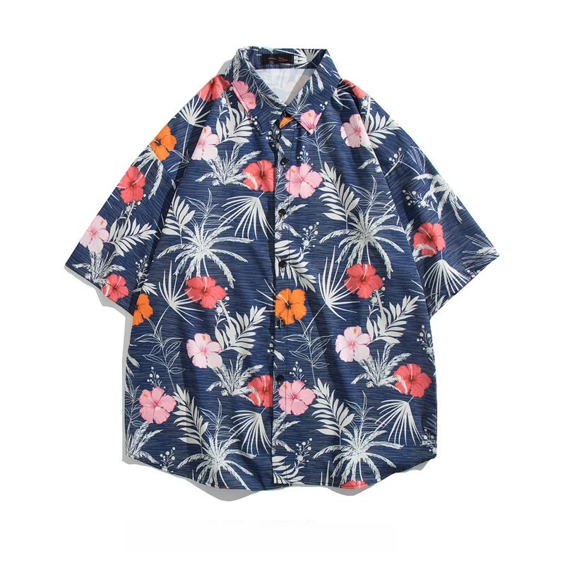 Men's Summer Seaside Surfing Short Sleeve Floral Shirt Hawaiian Beach Travel Loose Casual Handsome Half Sleeve Printed Shirt