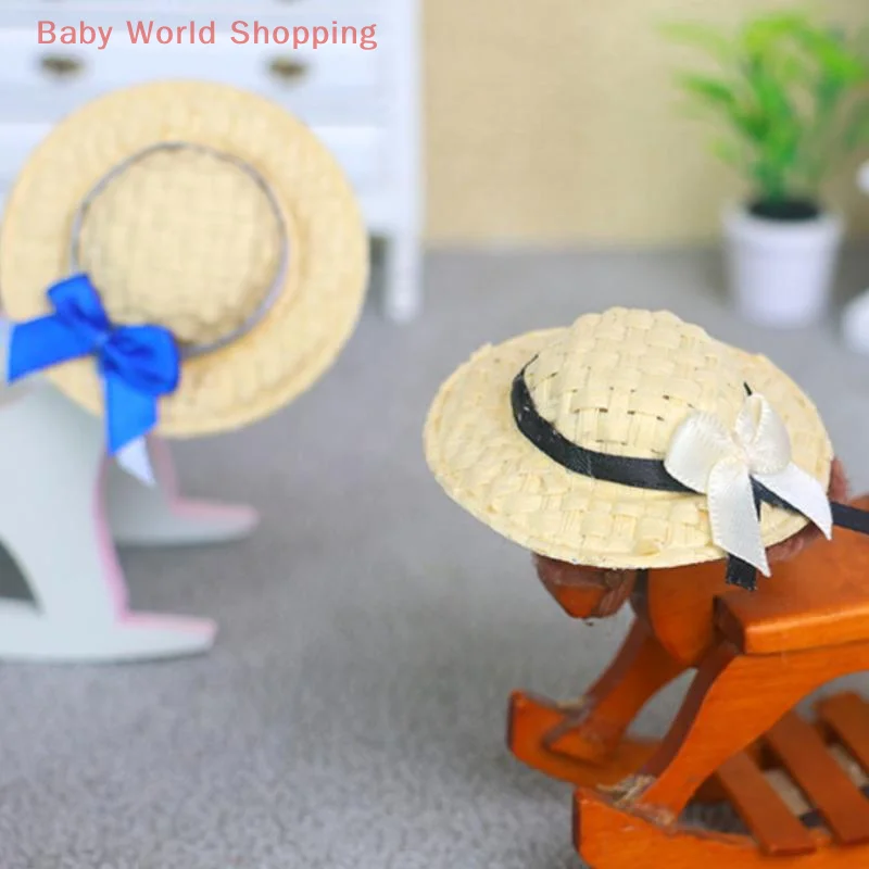 1 Piece 1/12 1/8 Doll Accessories New Doll House Miniature Doll Handmade Straw Hat Sun Cap DIY Decoration