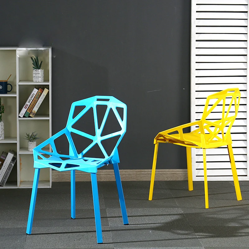 Dining Chair Creative Designer Geometric Hollow Dining Chair Adult Armchair Milk Tea Shop Coffee Shop Plastic Dining Chair