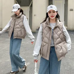 2024 New Korean Womens Down Cotton Vest Coat Autumn Winter Jacket Fashion Sleeveless Waistcoat Female Parkas Warm Puffer Coat