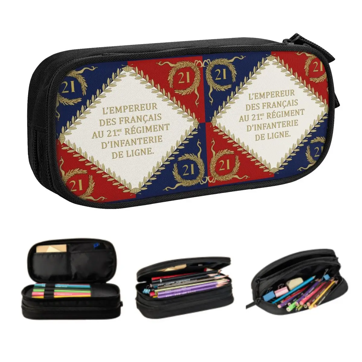 Kawaii Custom Napoleonic French Regimental Flag Pencil Cases for Boys Gilrs Large Capacity Pen Box Bag Stationery