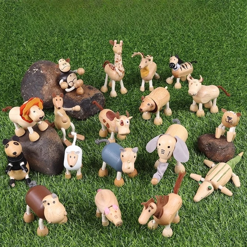 

18pcs/lot High Quality Forest Farm Animal Dolls Lion Elephant Puzzle Interactive Toys Wooden Animal Model Set Baby Birthday Gift