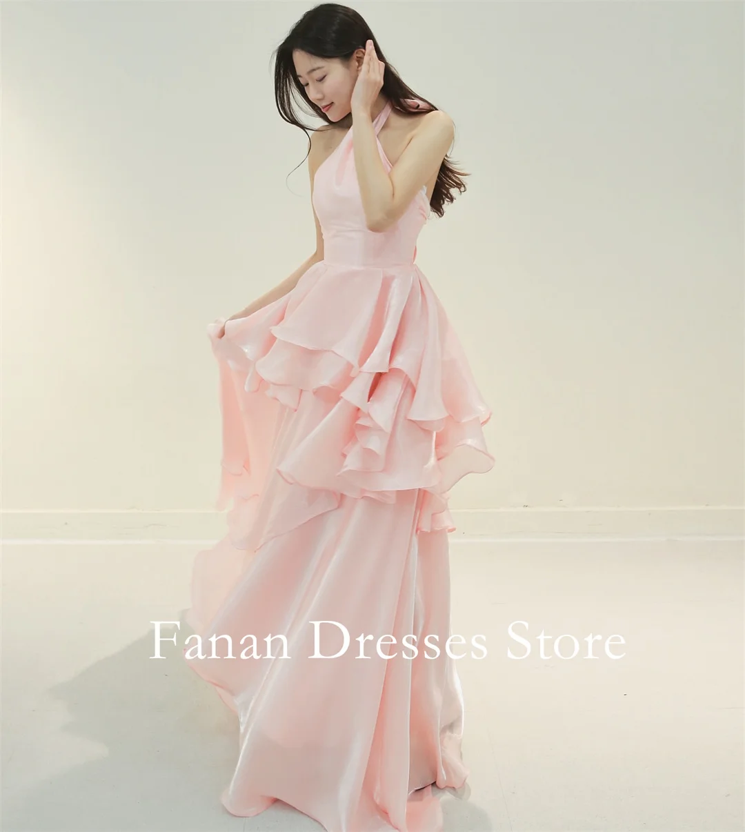 FANAN Abiti da festa da sera a trapezio in organza con scollo all'americana Corea Abiti da sposa rosa a strati Abiti da ballo per eventi personalizzati