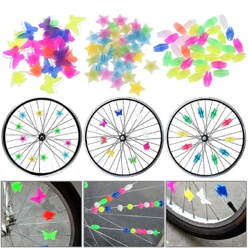 26/36Pcs Colorful Safety Kids Clip Bicycle Round Multi-Color Love Heart Stars Wheel Bike Accessories Decor Bead Spoke Beads NEW