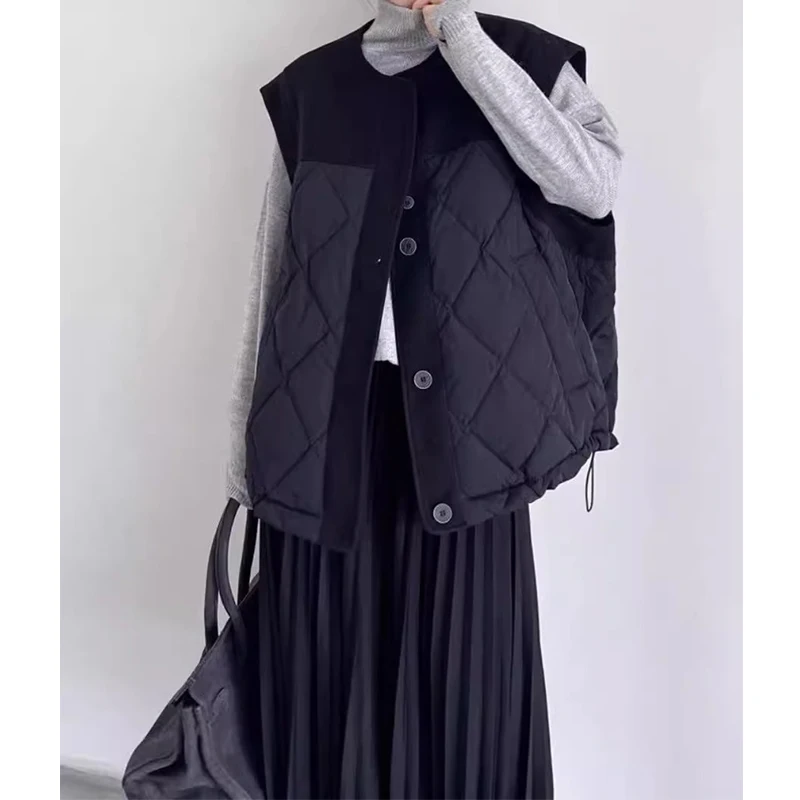 

Autumn Winter Large Size Men's Faion round Ne oulder Drop Woolen Patchwork Diamond id Vest Carapace Single Button You...