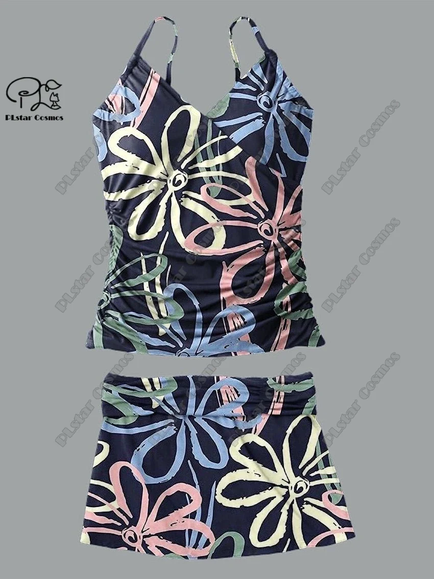 Damen V-Ausschnitt Sommer kleine frische Blumen druck Strap srock zweiteiligen Badeanzug Anzug Urlaub Reise neue Badeanzug Q-1