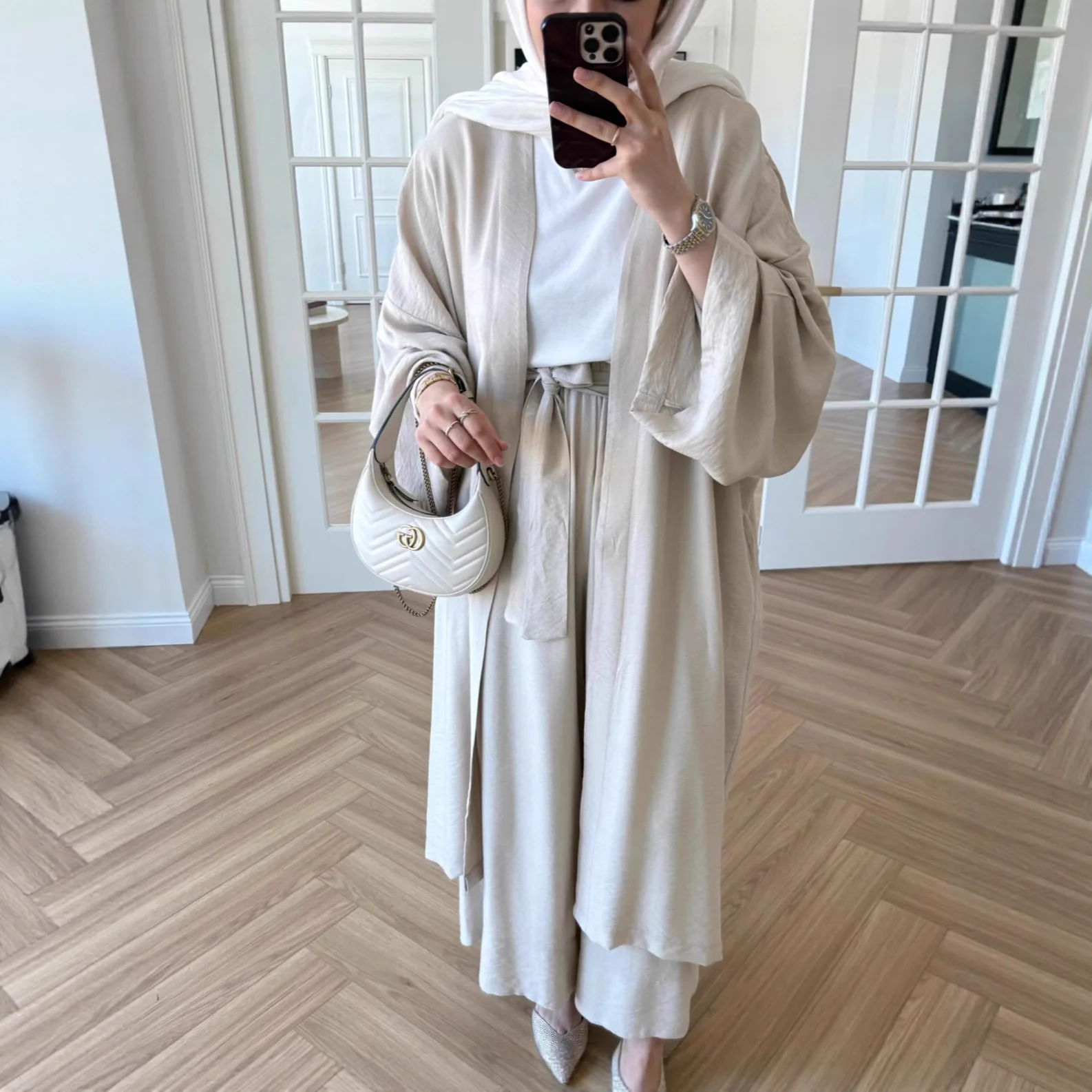 Abito Eid Cardigan Pantaloni a gamba larga Donna Set da 2 pezzi Pantaloni lunghi musulmani Dubai Ensemble Abiti modesti Marocco Ramadan