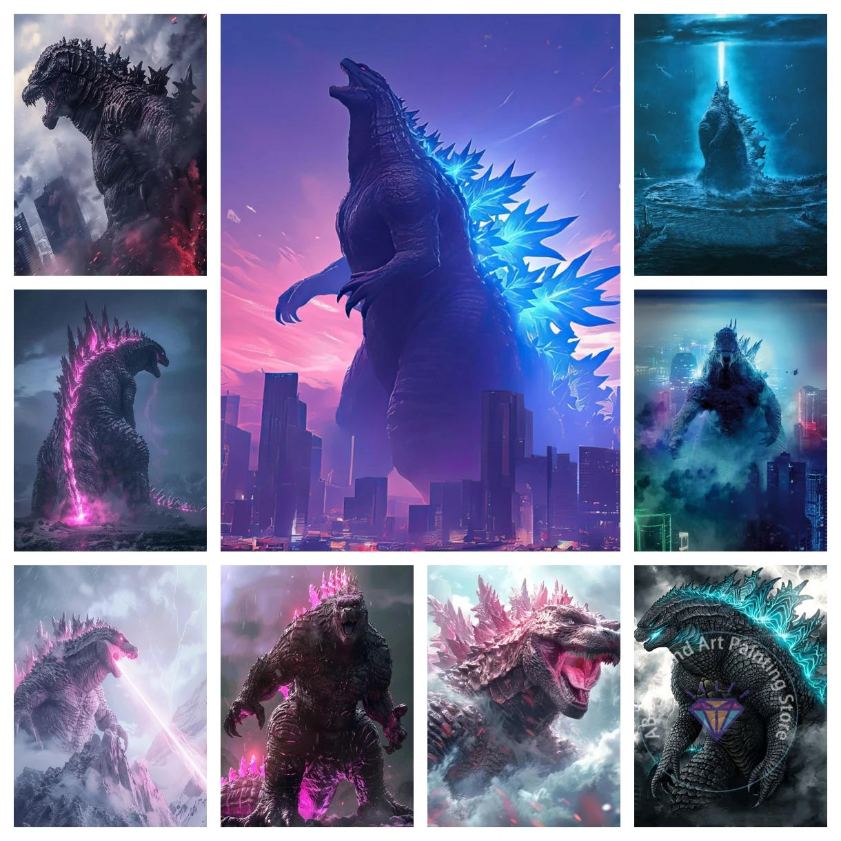 Godzilla Monster Diamond Painting Kit 5D DIY Diamond Embroidery Cross Stitch Handmade Art Gift Crafts Home Decor