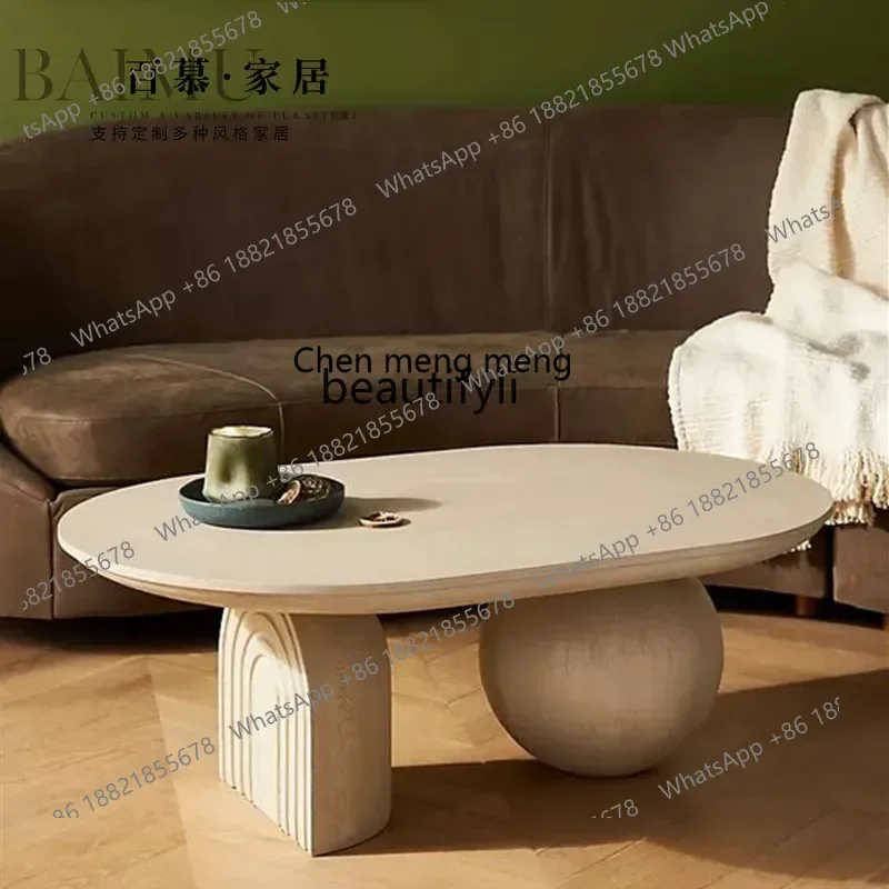 New arrive New Nordic simple designer apartment size living room solid wood special-shaped personalized oval wooden coffee table
