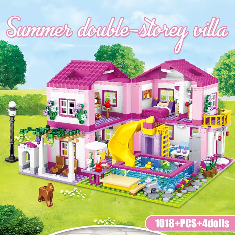 Blocs de Construction pour filles: maison de jardin de Villa rose à 2 étages, jouet de Construction créatif sur le thème de l'ami de la ville