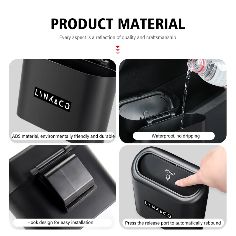 سلة مهملات السيارة المحمولة صندوق قمامة مقاوم للماء الملحقات ل LYNK & CO 01 Phev 02 03 + 05 06 09 PHEV 09 MHEV