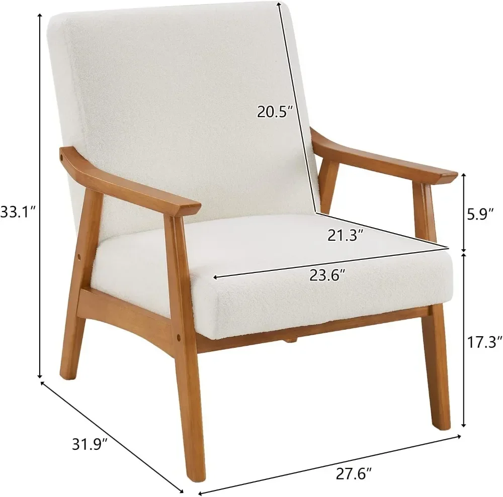 Mid-Century Accent Chair Modern Retro Leisure Chair with Solid Wood Frame Upholstered Teddy Fleece Fabric Single Sofa image 3