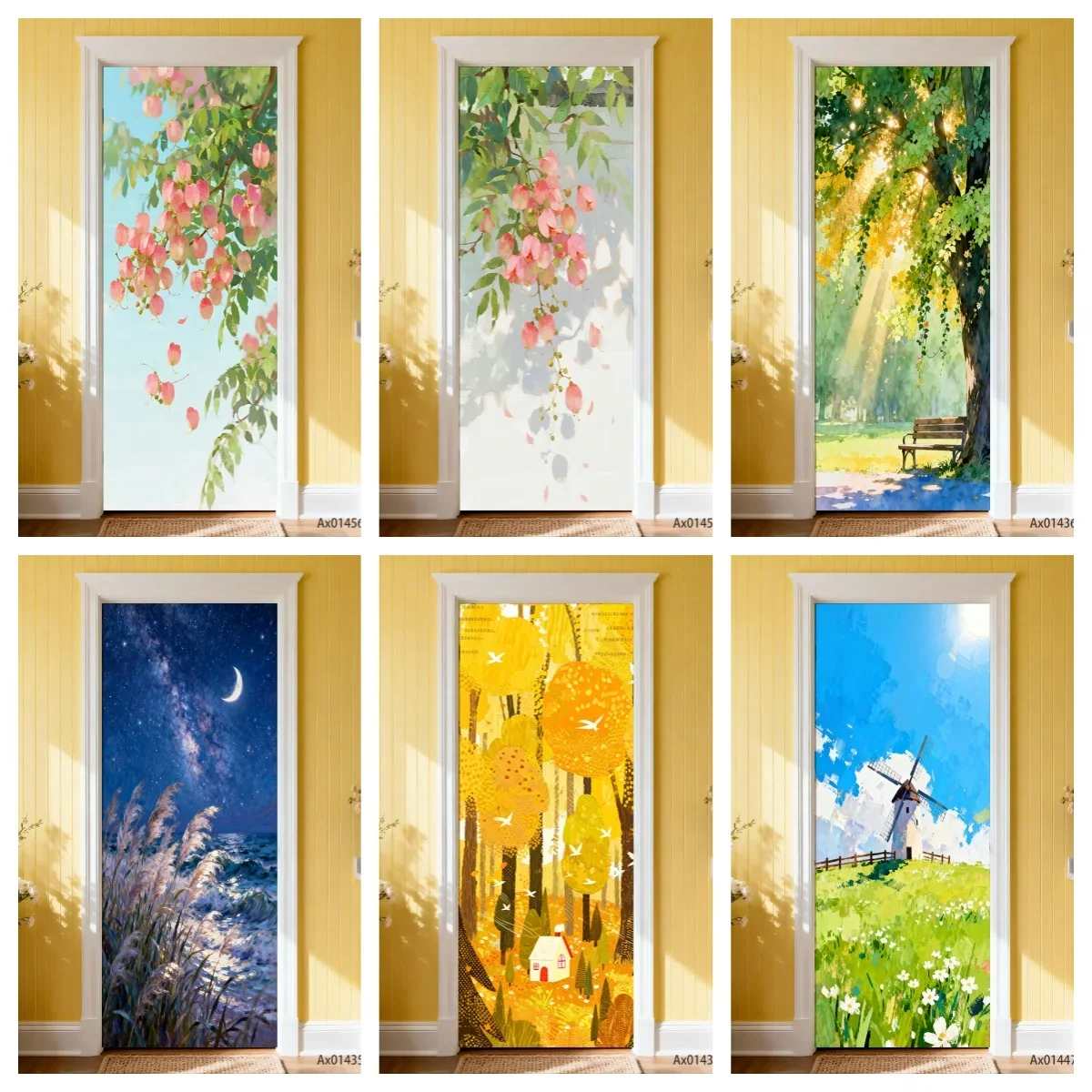 Blooming Pink Vine Door Wrap - Waterproof Vinyl Sticker for Home Full Door Cover Decals Wallpaper Cabinets Art Decoration