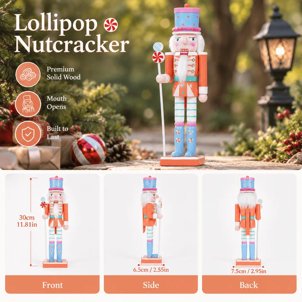 30CM Candy-Serie Holz-Nussknacker-Soldatenfigur, Handgefertigte Weihnachts- und Neujahrsdekoration für Zuhause und Büro, Geschenkidee – Detail 2