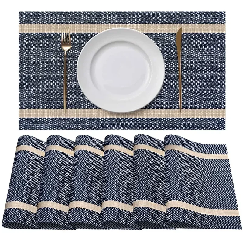 6 Pieces of Gold-rimmed Striped PVC Western Placemat Creative Light Luxury Simple 100 Table Mat Home Mat