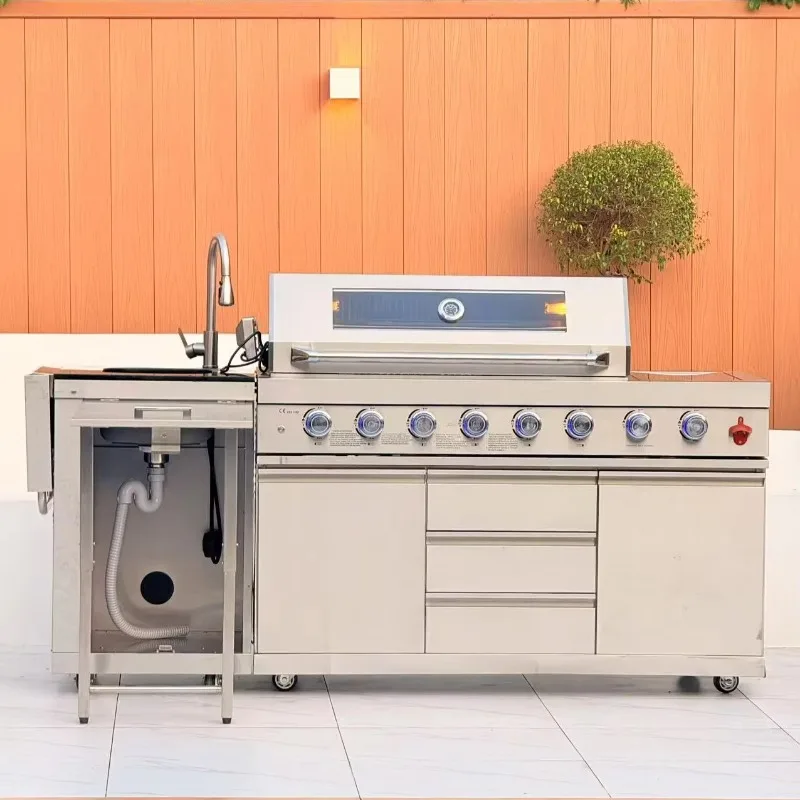 Hot Sale Modern Premium Grill On-Trolley Kitchen for Outdoor Parties & Camping Fridge Cabinet Convenient Barbecue Cooking