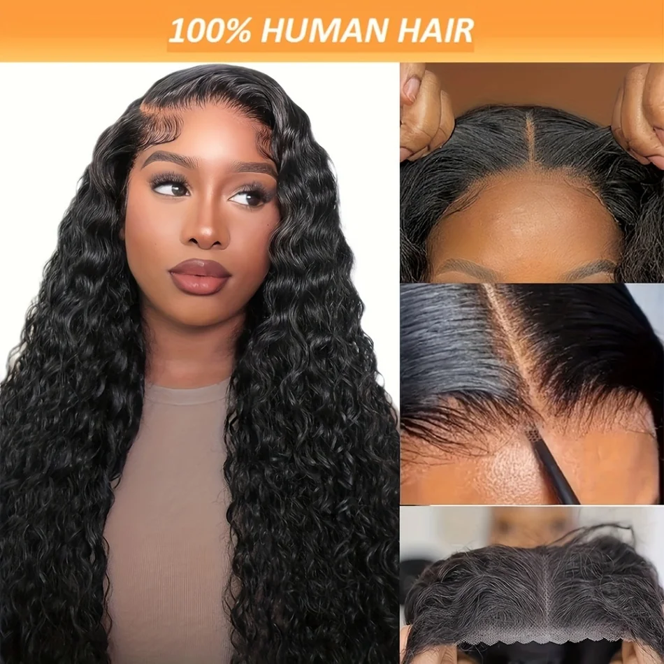 Choice HD Lace Frontal Glueless Black Curly Wig 100% Deep Wave Human Hair Ready to Wear 5X5 Closure Cheap Wigs on Sale For Women