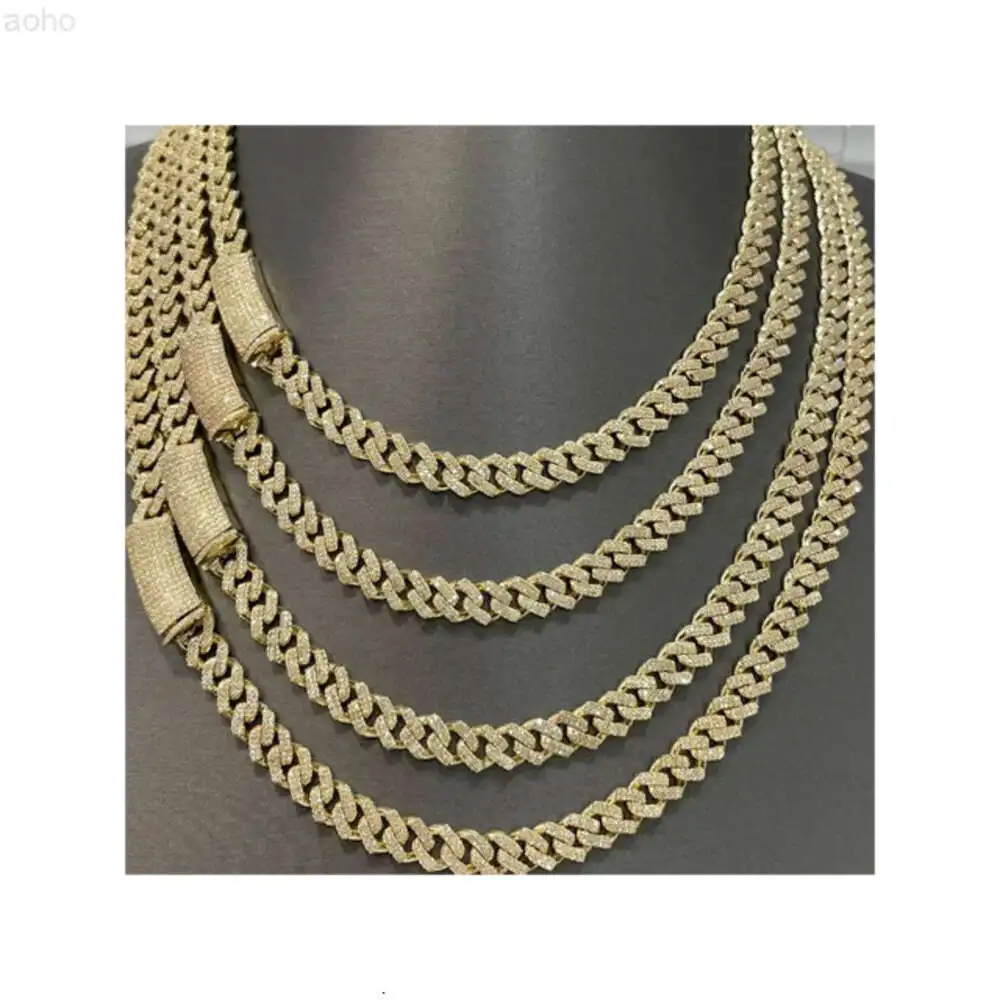 

9mm Miami Cuban Link Chain Vvs Moissanite Diamond Stubbed 925 Sterling Silver Gold Plated 18-24 Hip Hop Jewellery