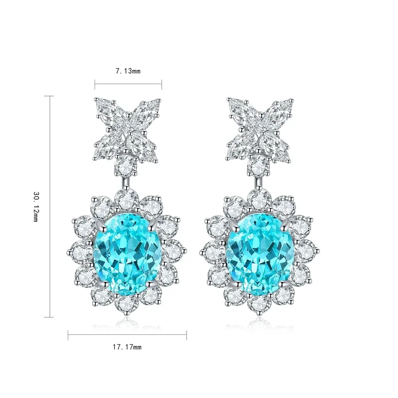 Lab Grown Sapphire Sterling Silver Drop Earrings for Women Fashionable Wedding Party Jewelry Elegant Lightweight Hypoallergenic