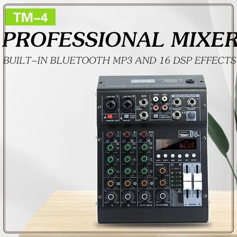 

Reliable-HM-4M 4 Channel Studio Audio Mixer Sound Mixing Console For PC Recording DJ Stage Family KTV Campus Speech Meeting,HM-4