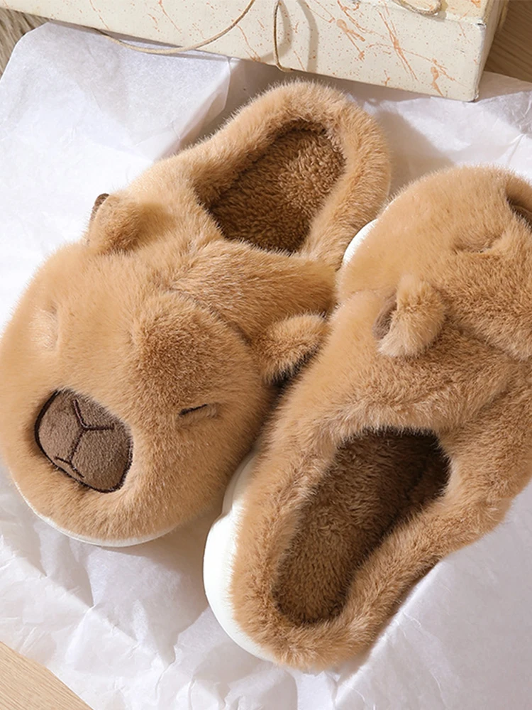 كابيبارا شباشب حرارية مسطحة مضادة للانزلاق شباشب فروي مريحة نصف مغطاة شباشب قطيفة ناعمة هدية للأصدقاء