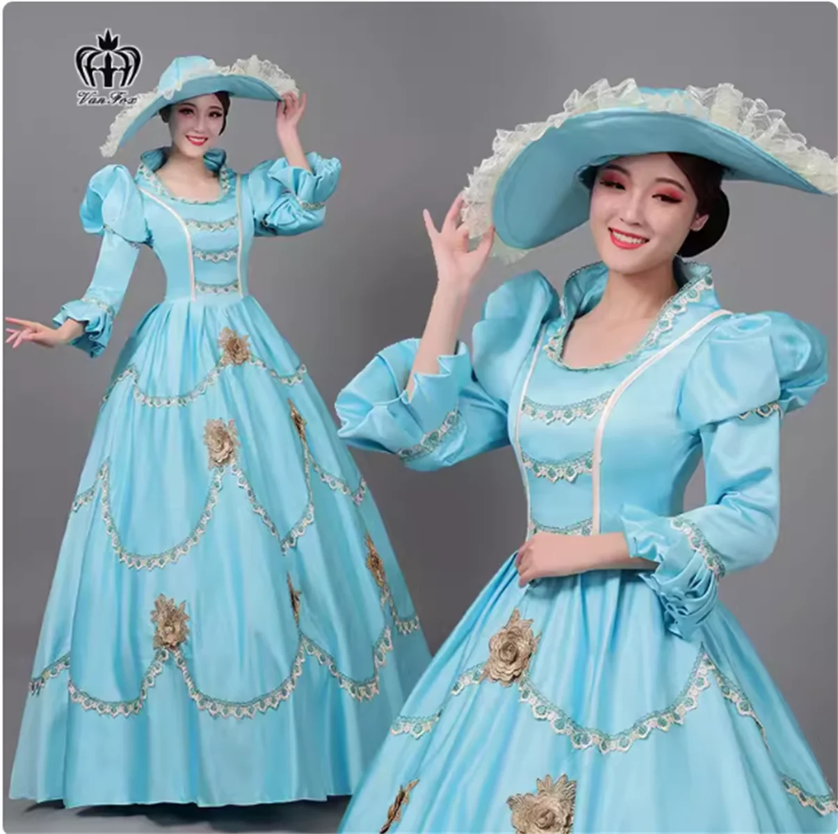 

Fanhu's new European style palace performance costume, blue retro studio photography, drama performance, princess dress