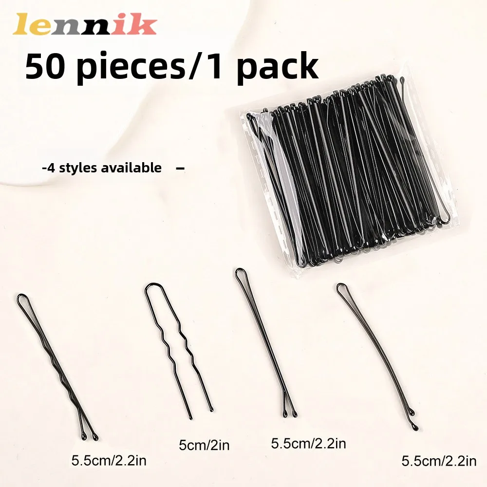 LENNIK Schwarze gerade Clip-Haarspange, weibliche seitliche Pony-Haarspange, feste Haarspange, kleiner Stirnband-Clip, U-förmiger Clip, Stahlclip