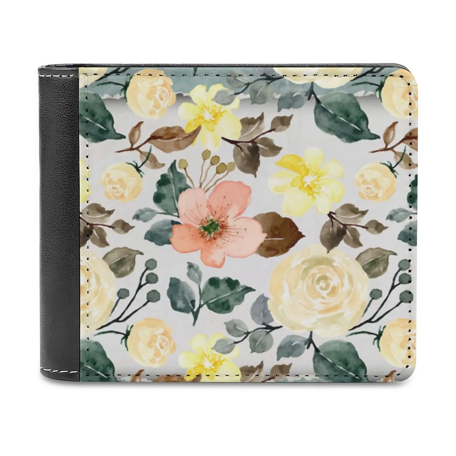 Vintage Watercolor Flowers Seamless Pattern Men Wallet Pu Leather Short Male Purses Credit Card Wallet For Men Money Bag Chic