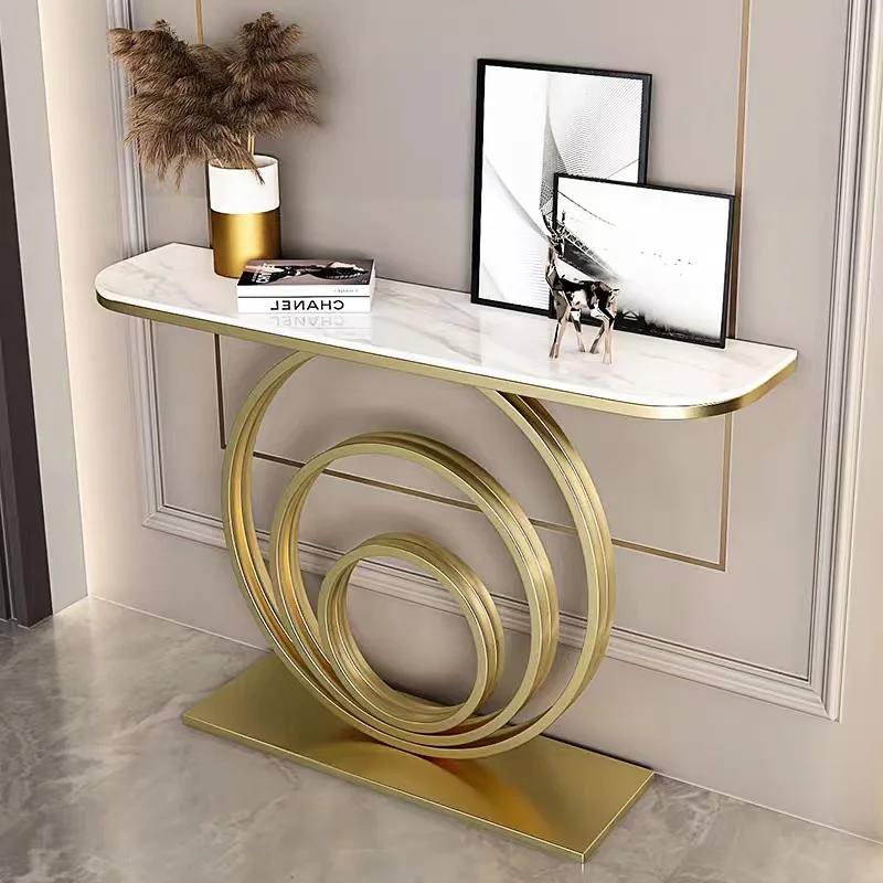 

Modern Corner Side Table Living Room Entrance Table Modern Luxury Gold Stainless Steel Frame With Marble Top Console Table