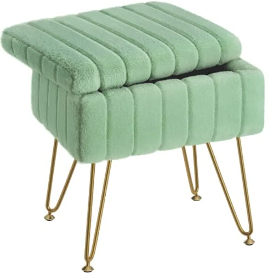 

Vanity Stool Chair Faux Fur with Storage, 15.7"L x 11.8"W x 19.4"H Soft Ottoman 4 Metal Legs with Anti-Slip Feet, Furry Padded