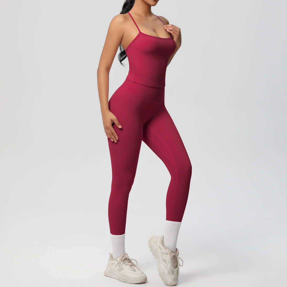 Halter Yoga Top Set Fitness Gym Anzug Training Ärmellose Sport Gym Tops Crossover Zurück Sport Unterwäsche Bauch-steuer Abnehmen – Detail 38