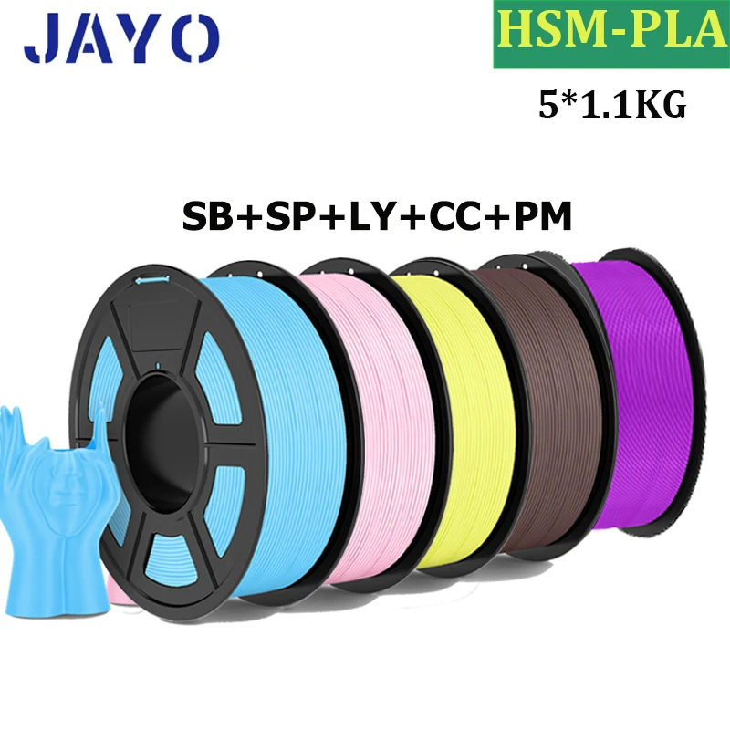 JAYO High Speed Matte PLA 5 Rollen 3D-Druckerfilamente 1,75 mm gemischte Farben, keine Blasenfreies FDM-3D-Druckermaterial für den 3D-Druck