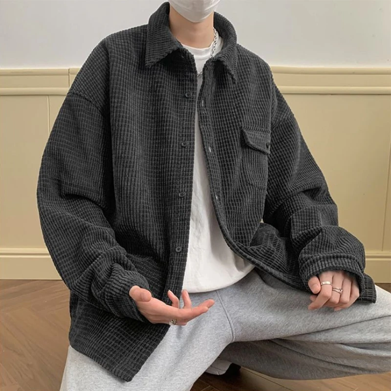 

​ Хлопковая вельветовая мужская рубашка с длинным рукавом, весенне-осенняя уличная блузка унисекс, куртка ​