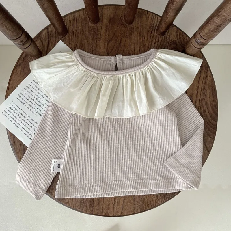 2024 Spring Kids Baby Girls Tops Cotton Long Sleeve Lace Versatile Bottoming Toddler Autumn Girls T-Shirts Children Girls Tees image 3