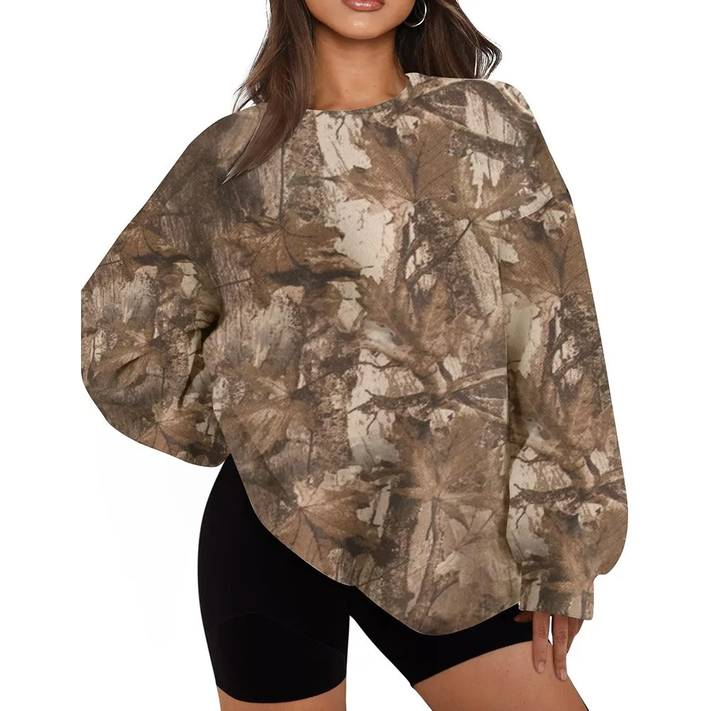 Printed Loose Fit Hoodie with Floral Pattern Western Style No Hood Mid Length Pullover Summer Streetwear Women Sweatshirt