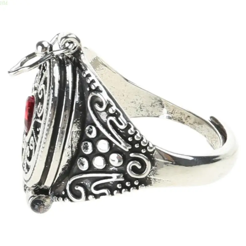 Alloy Gawu Box Ring with Secret Compartment for Jewelry and Herbs Adjustable Size Openable Finger Ring Ethnic Accessory