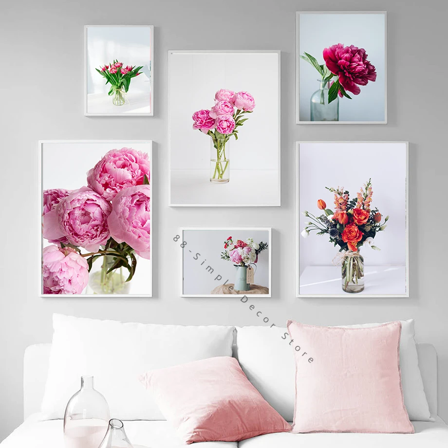 Peony Flower Poster Nordic Blush Floral Botanical Prints Canvas Painting Wall Art Scandinavian Picture Room Decor