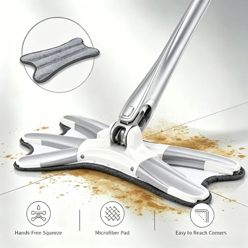 X-Type Self Wringing Flat Mop Hands Free Household Floor Cleaning Mop With Replaceable Cleaning Pads Home Washing Mop