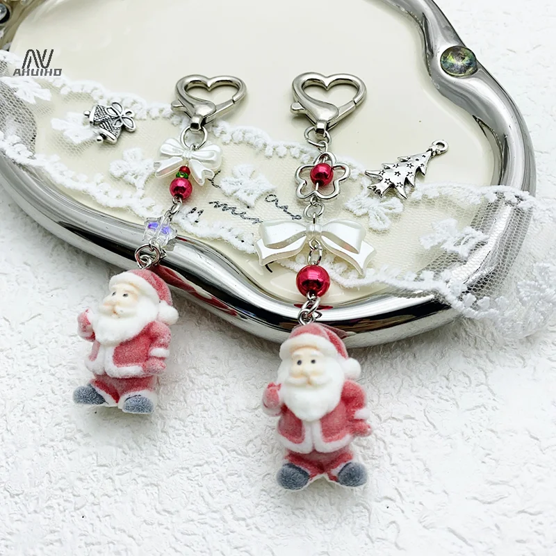 Creative Cute Flocking Snowman Keychain Pendant Fashion Funny Doll Keyring Exquisite Backpack Decoration Accessories Gifts