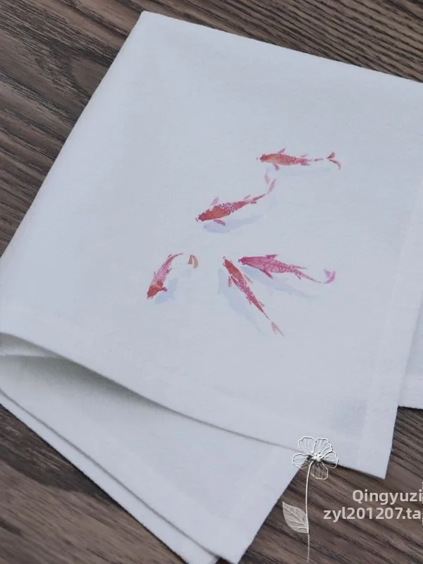 Chinese Style Koi Pattern 100% Cashmere Handkerchief Traditional Hanfu Accessory Portable Sweat Absorbent Women Hanky Custom Nam