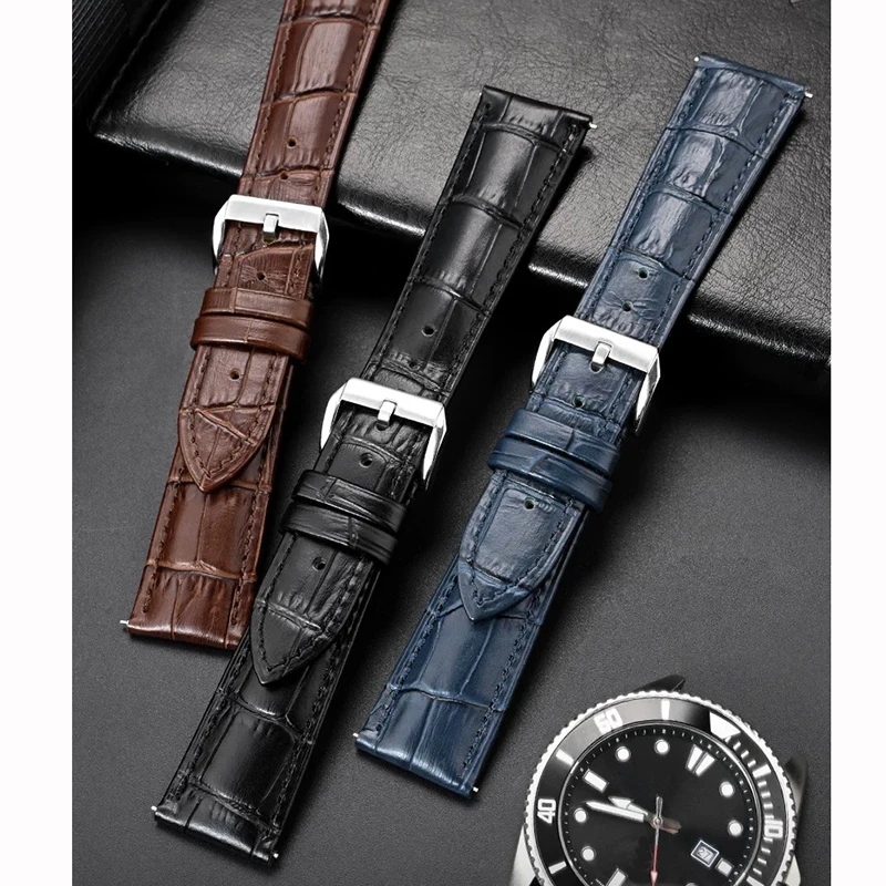 Image of Echtes Leder-Uhrenarmband, 12/13/14/15/16/17/18/19/20/21/22/23/24 mm, Schnellverschluss, Rindsleder, Ersatzarmband für Männer und Frauen