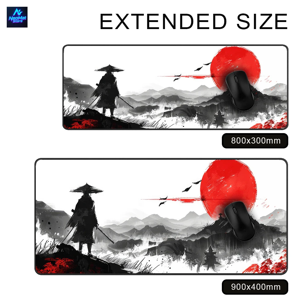 Monte fuji mousepad samurai acessórios de mesa grande tapete de computador preto e branco mouse pad antiderrapante teclado anime