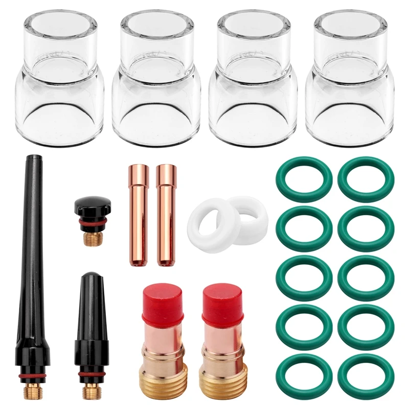 

New 23PCS TIG Stubby Gas Lens 17GL332 3/32Inch & 12 Cup & TIG Gas Lens Alumina Nozzle Kit For DB SR WP 17/18/26 TIG Welding Torc