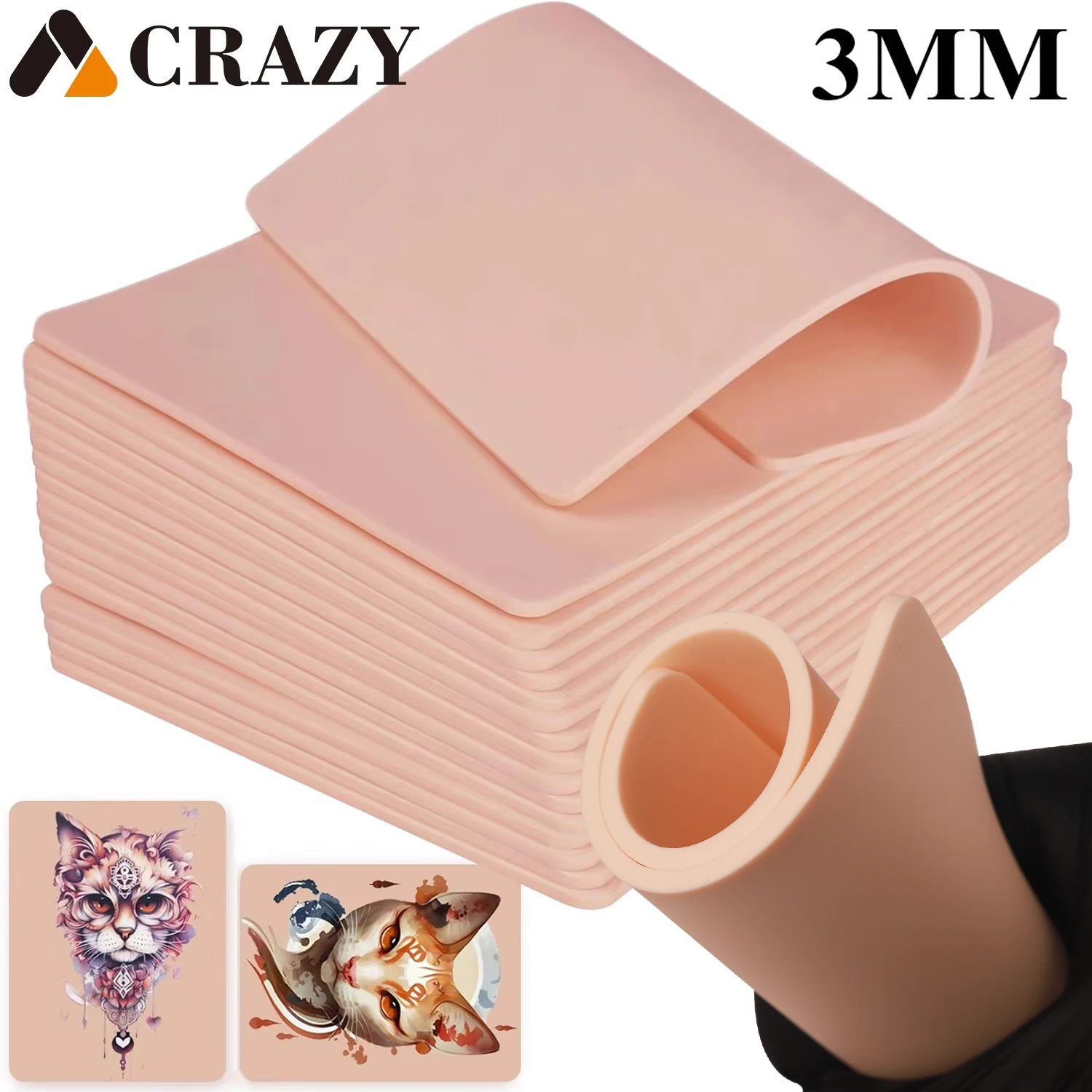 3MM Tattoo Practice Skin 16/12/9/6/3/1PCS Silicone Tattoo Skin Double Sides Fake Training Synthetic Skin Tattoo Accessories