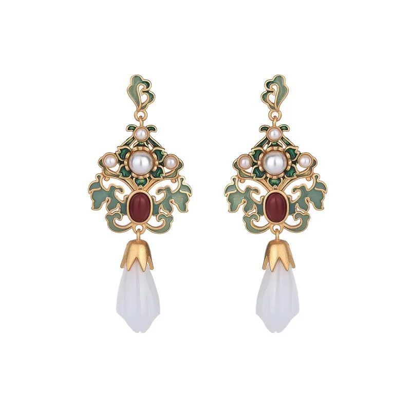 Trendy Golden Enamel Flower Drop Earrings For Women Fashion Hanging Dangle Earrings Luxury Party Wedding Jewelry Gift For Girls