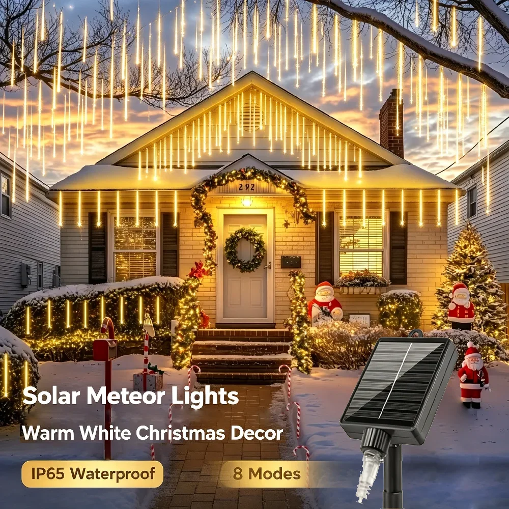 Solar Meteor Shower Light Christmas Fairy Lights utdoor Courtyard Decor Christmas Tree Garden Lawn Holiday Halloween Decoration
