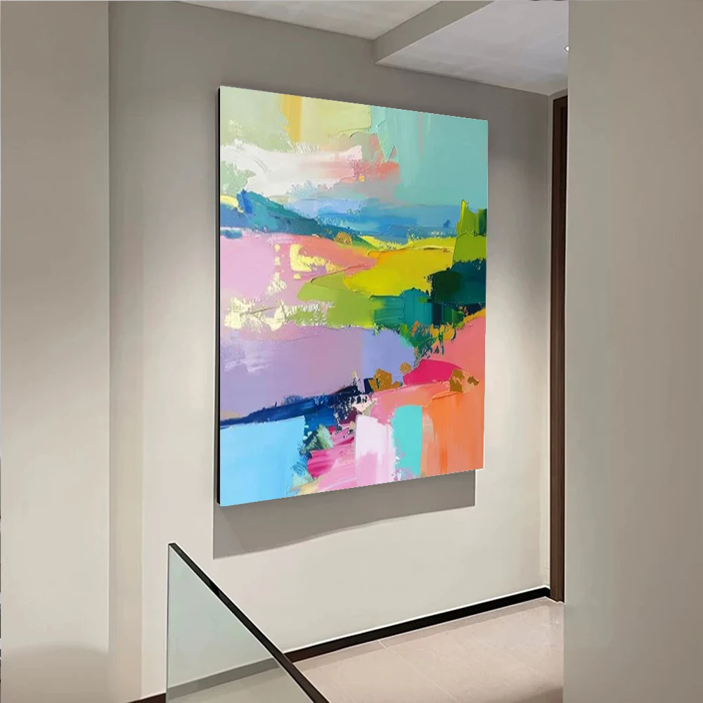 100% Handmade Abstract Oil Painting on Canvas Image Knife Color Block Texture Wall Art Mural for Home Living Room Decor Picture
