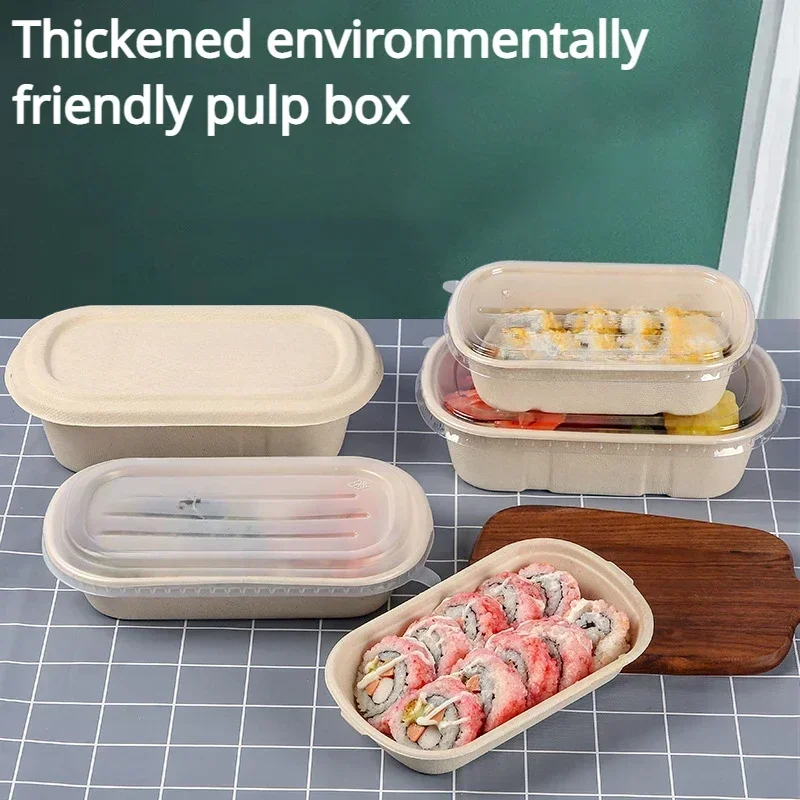 50pcs Biodegradable Environmentally Friendly Disposable Lunch Box Waterproof OilProof Heatable Packaging Box Hygienic Clean Boxs