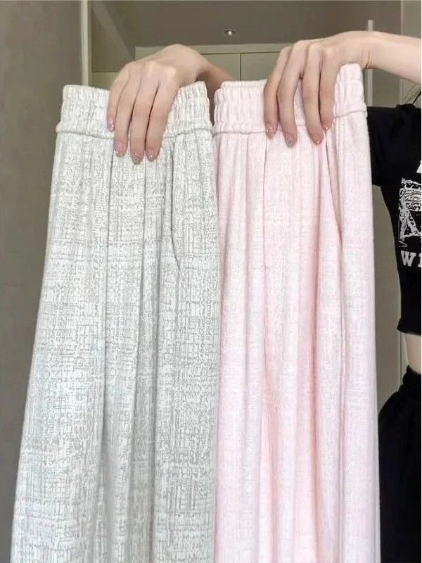 

Свободные женские брюки с высокой талией на флисовой подкладке, мягкие, широкие, прямого кроя, повседневные, розовые, осенне-зимние, удобные